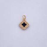 Pendant Flor Clover 1.65gr / 1.9cm / Black Onyx White Zircons 18K Yellow Gold &