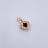 Pendant Flor Clover 1.65gr / 1.9cm / Black Onyx White Zircons 18K Yellow Gold &