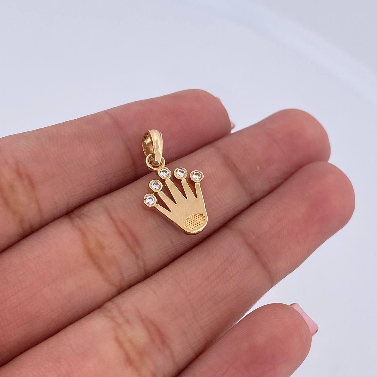 Pendant Corona RX 1.15gr / 2cm / White Zircons 18K Yellow Gold &