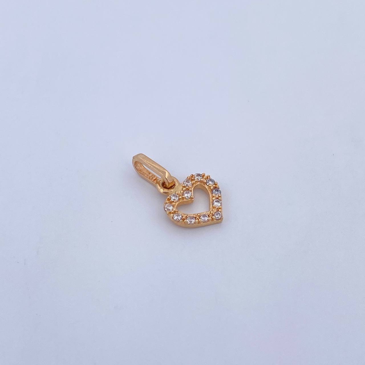 Dije Silueta Corazon 0.8gr / 1.5cm / Circones Blancos Oro Amarillo 18K &