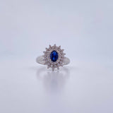 Ring Solitaire Halo 3.75gr / Size 6 3/4 / Blue and White Zircons 18K White Gold &
