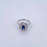 Ring Solitaire Halo 3.75gr / Size 6 3/4 / Blue and White Zircons 18K White Gold &