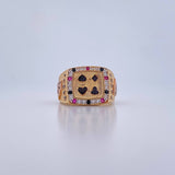 Poker Ring 9.3gr / T10 1/4 / Black Fuchsia White Zircons Three 18K Golds &
