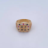 Poker Ring 9.3gr / T10 1/4 / Black Fuchsia White Zircons Three 18K Golds &