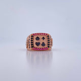 Poker Ring 9.15gr / Size 9 1/2 / Fuchsia and Black Zircons Two Black and Pink 18K Gold $