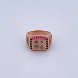 Poker Ring 9.15gr / Size 9 1/2 / Fuchsia and Black Zircons Two Black and Pink 18K Gold $