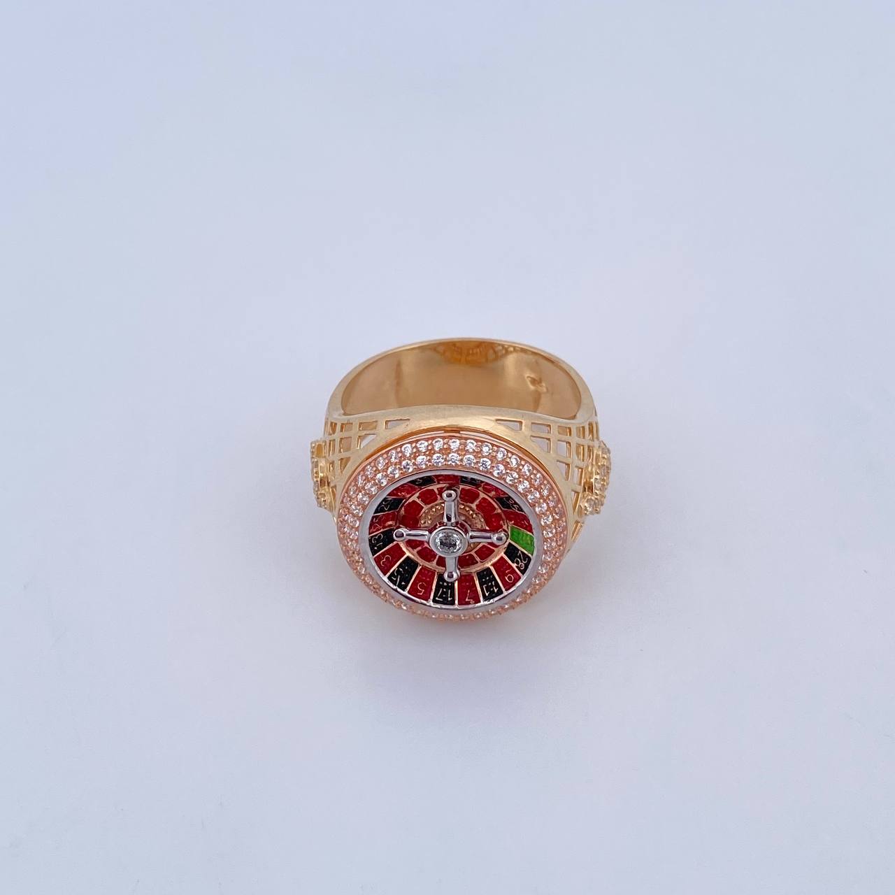 Roulette Ring 9.7gr / T10 1/2 / White Zircons Three 18K Golds &