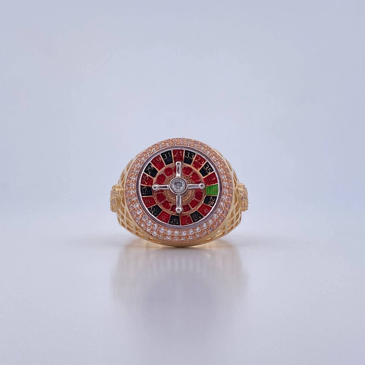 Roulette Ring 9.7gr / T10 1/2 / White Zircons Three 18K Golds &