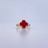 Anillo Trebol  2.75gr / T7 1/4 / Piedra Roja Oro Amarillo Nac.Esp. 18K &