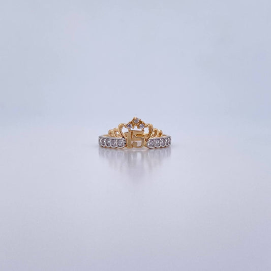 Anillo Corona 15s 1.8gr / T5 1/4 / Circones Blancos Dos Oros Amarillo Blanco 18K &