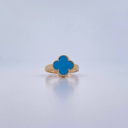 Anillo Trebol 2.65gr / T5 3/4 / Turqueza Oro Amarillo Nac.Esp. 18K &