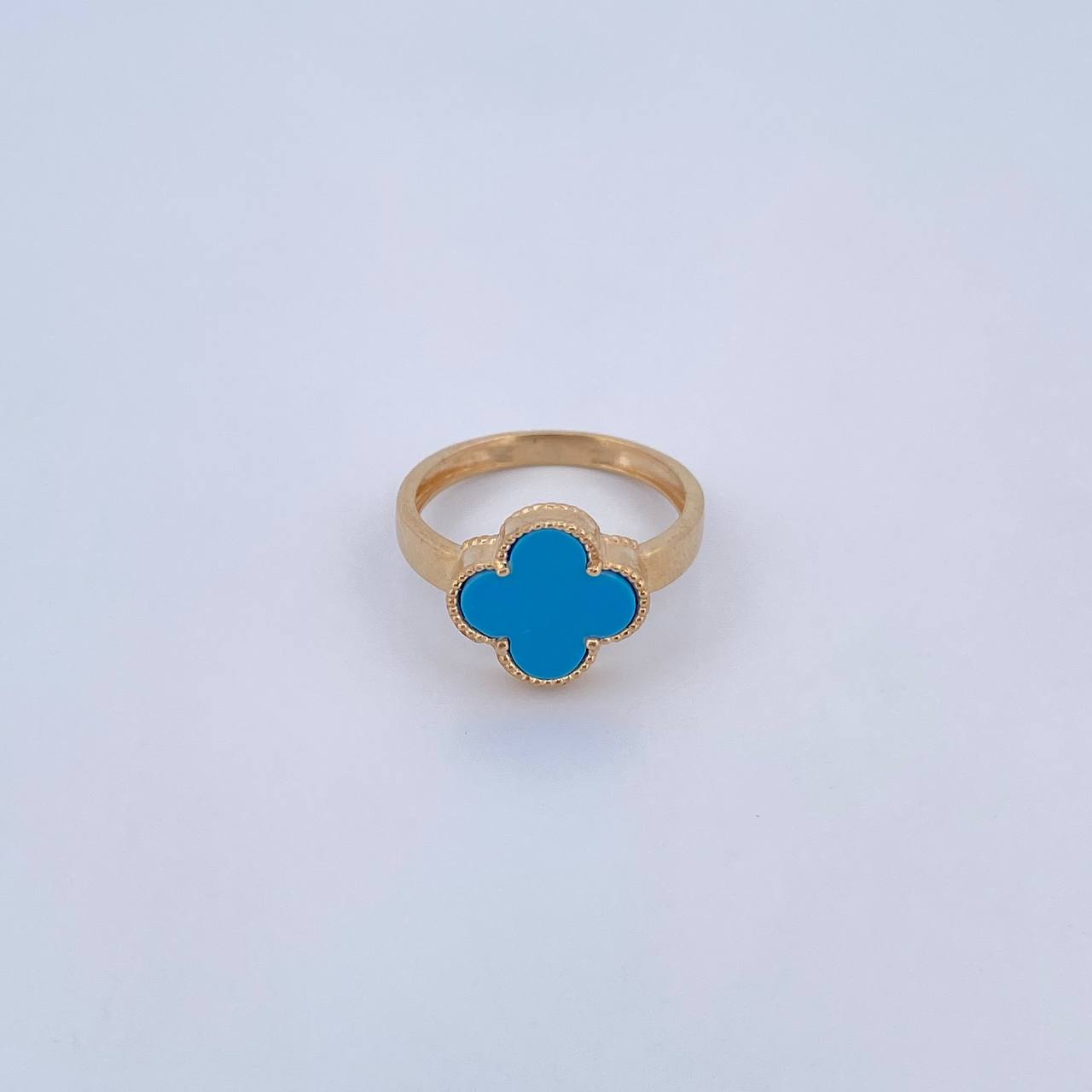 Anillo Trebol 2.65gr / T5 3/4 / Turqueza Oro Amarillo Nac.Esp. 18K &