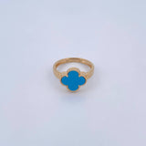 Anillo Trebol 2.65gr / T5 3/4 / Turqueza Oro Amarillo Nac.Esp. 18K &