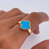Anillo Trebol 2.65gr / T5 3/4 / Turqueza Oro Amarillo Nac.Esp. 18K &
