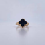Anillo Trebol 2.8gr / T7 1/2 / Onix Negra Oro Amarillo Nac.Esp. 18K &