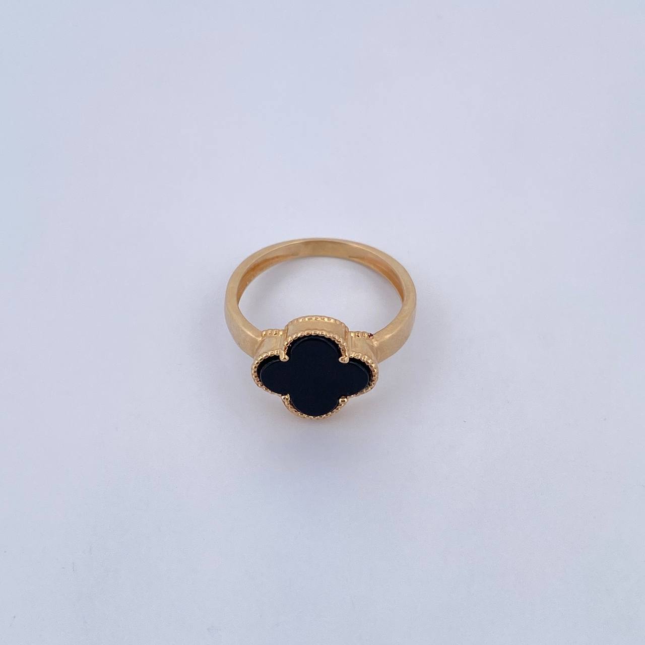 Anillo Trebol 2.8gr / T7 1/2 / Onix Negra Oro Amarillo Nac.Esp. 18K &