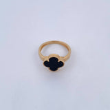 Anillo Trebol 2.8gr / T7 1/2 / Onix Negra Oro Amarillo Nac.Esp. 18K &