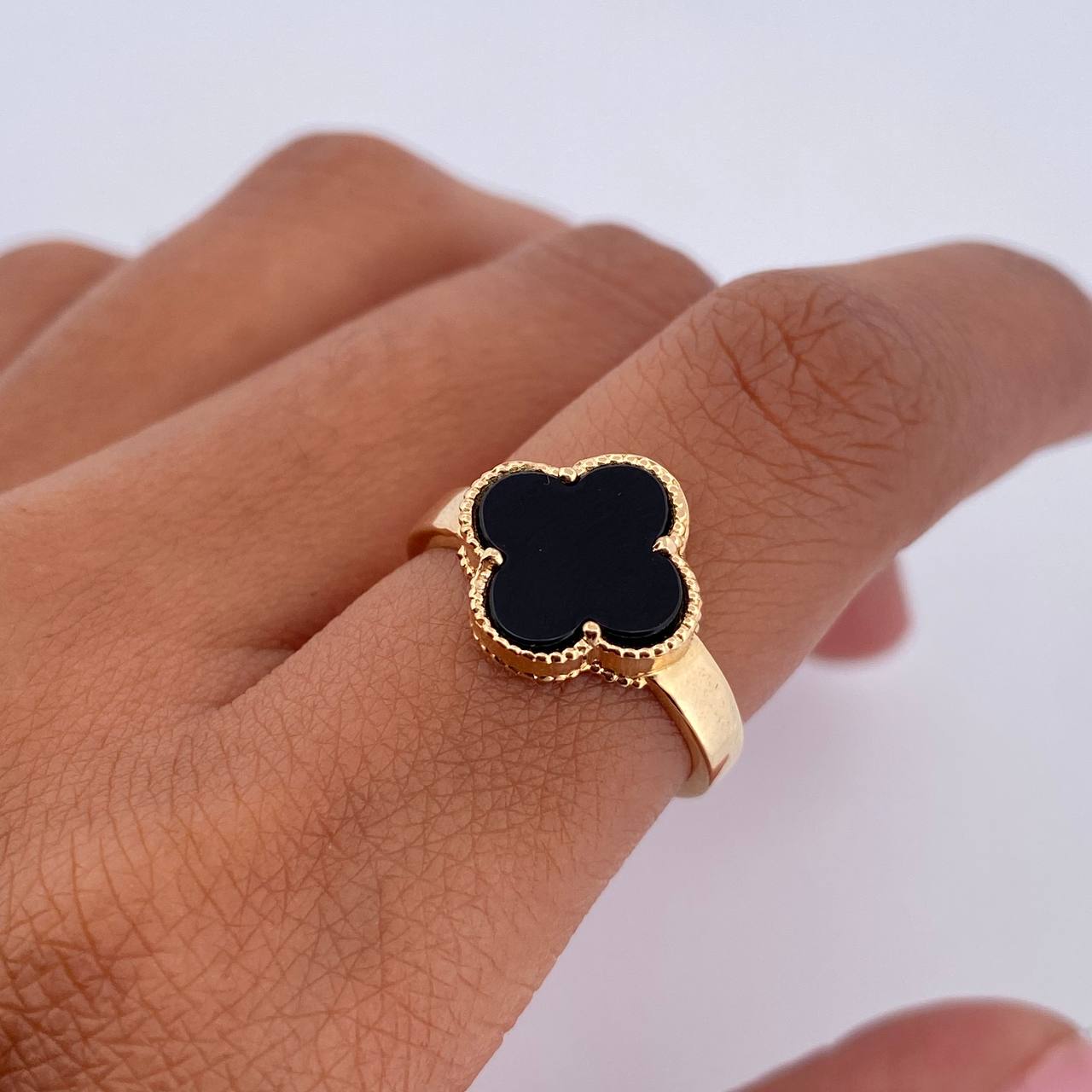 Ring Clover 2.85gr / T6 3/4 / Black Onyx Yellow Gold Special Birthstone 18K &