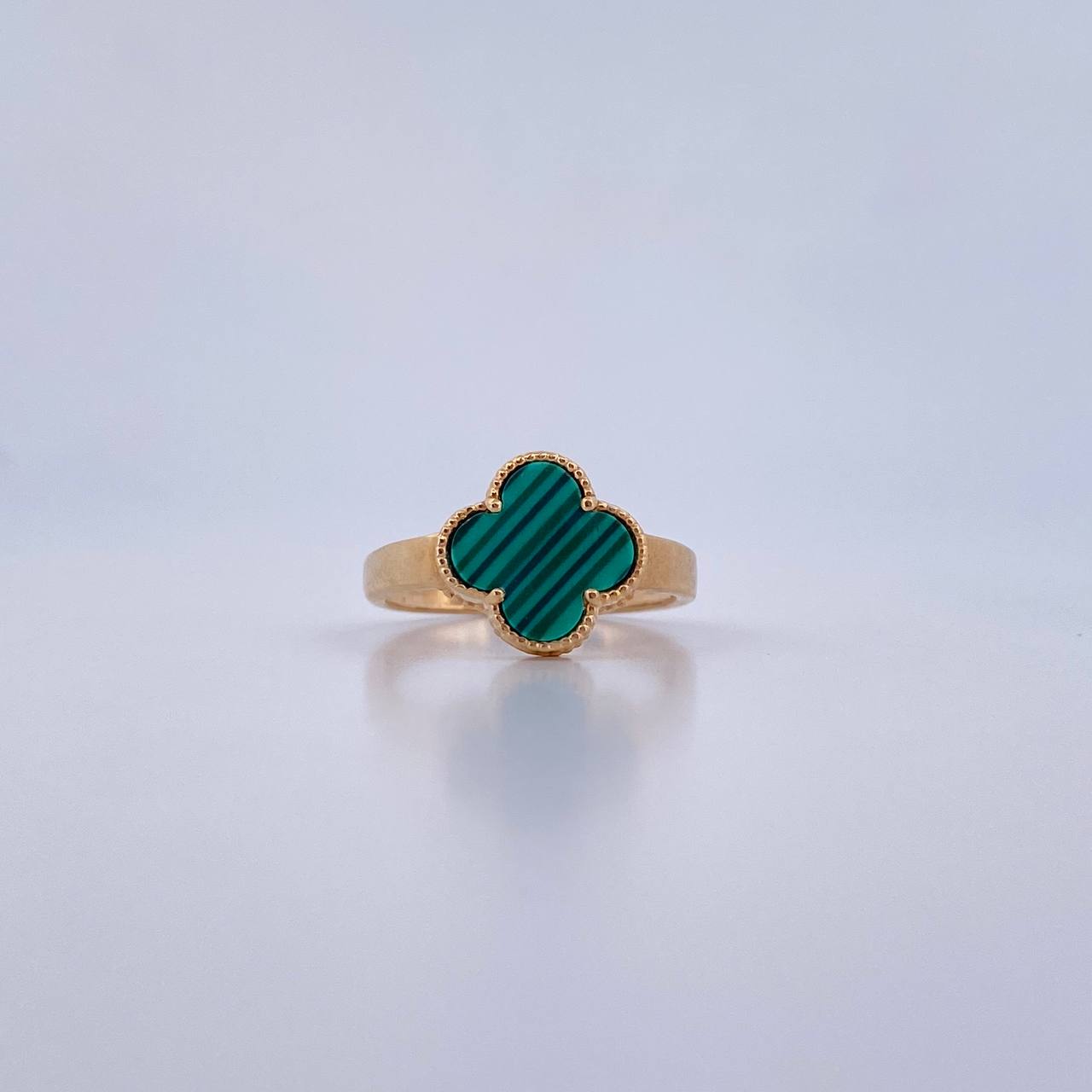 Anillo Trebol  2.85gr / T7 3/4 / Malaquita Verde Oro Amarillo Nac.Esp. 18K &