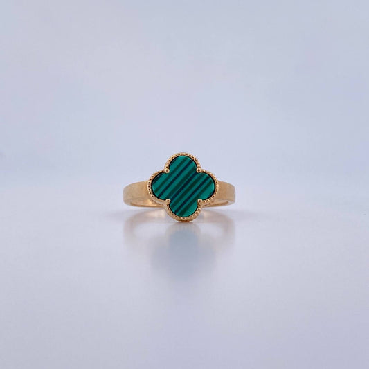 Anillo Trebol  2.85gr / T7 3/4 / Malaquita Verde Oro Amarillo Nac.Esp. 18K &