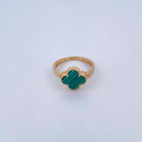 Anillo Trebol  2.85gr / T7 3/4 / Malaquita Verde Oro Amarillo Nac.Esp. 18K &