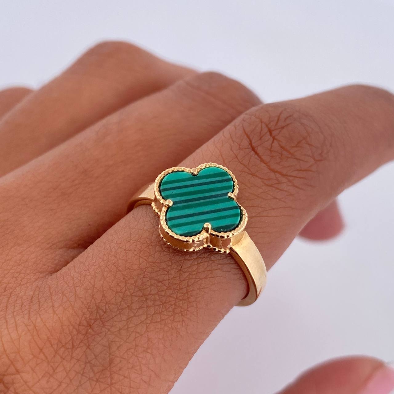 Ring Clover 3gr / T7 / Green Malachite Yellow Gold Nat.Spec. 18K &