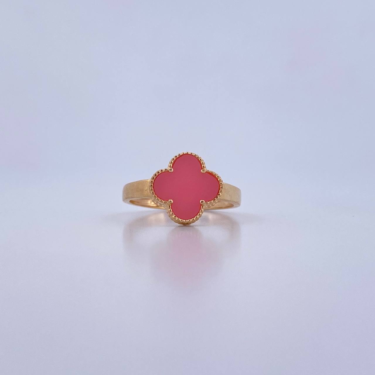 Anillo Trebol 2.5gr / T7 1/4 / Piedra Rosada Oro Amarillo Nac.Esp. 18K &