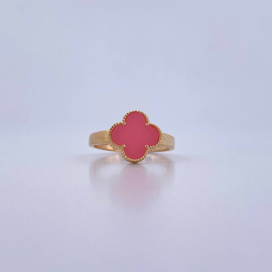 Anillo Trebol 2.5gr / T7 1/4 / Piedra Rosada Oro Amarillo Nac.Esp. 18K &