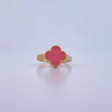 Anillo Trebol 2.5gr / T7 1/4 / Piedra Rosada Oro Amarillo Nac.Esp. 18K &