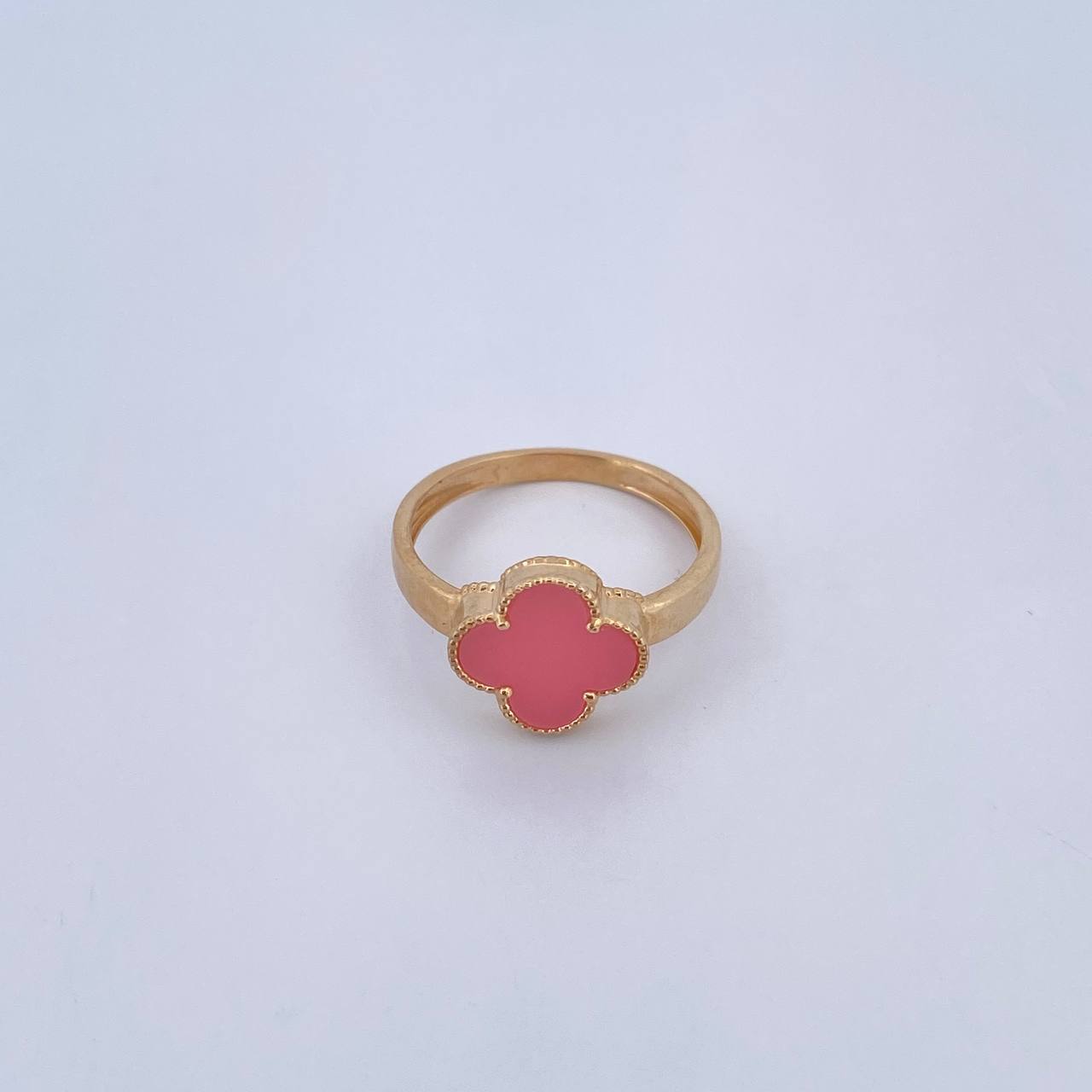 Anillo Trebol 2.5gr / T7 1/4 / Piedra Rosada Oro Amarillo Nac.Esp. 18K &