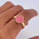 Anillo Trebol 2.5gr / T7 1/4 / Piedra Rosada Oro Amarillo Nac.Esp. 18K &