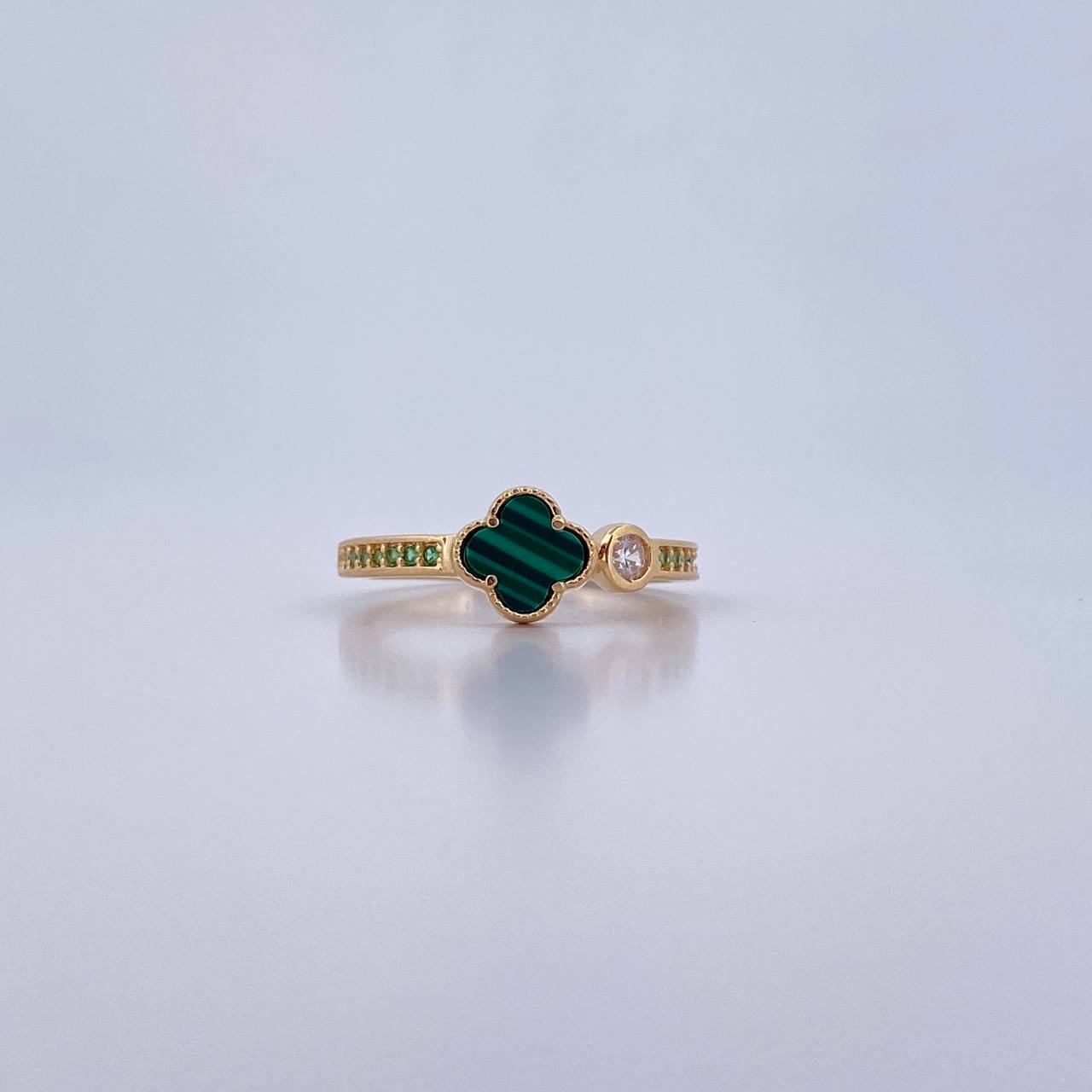 Ring Clover Churumbela 2.3gr / T6 1/2 / Green Malachite White Green Zircons Yellow Gold Special.Nac. 18K &