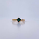 Ring Clover Churumbela 2.3gr / T6 1/2 / Green Malachite White Green Zircons Yellow Gold Special.Nac. 18K &