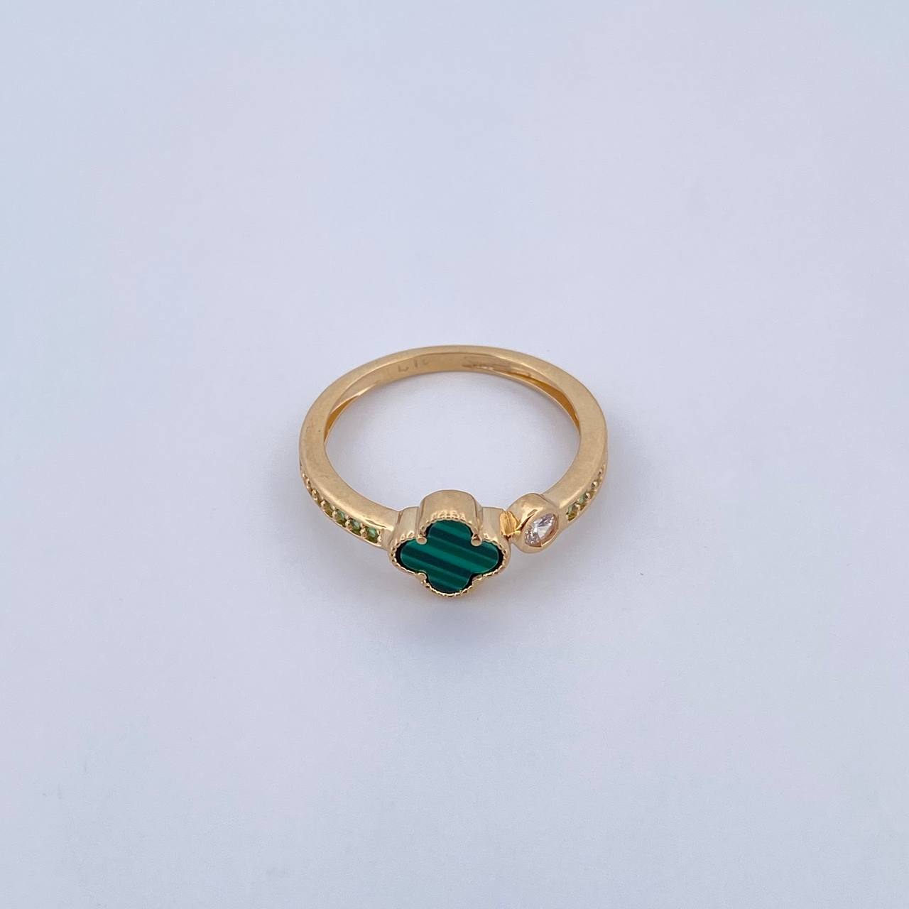 Ring Clover Churumbela 2.3gr / T6 1/2 / Green Malachite White Green Zircons Yellow Gold Special.Nac. 18K &