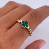 Ring Clover Churumbela 2.3gr / T6 1/2 / Green Malachite White Green Zircons Yellow Gold Special.Nac. 18K &
