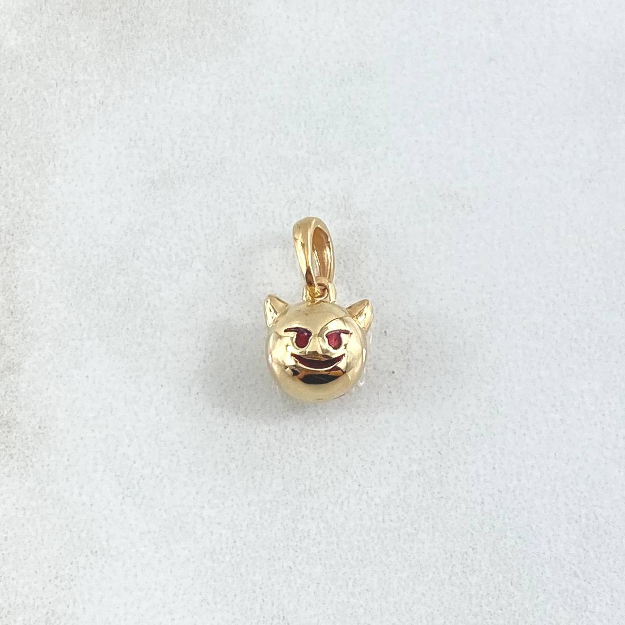 Dije Emoji Diablo 1.25gr / 1.5cm / Texturizado Rojo Oro Amarillo 18K