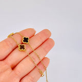 Classic Link Bracelet Clover Dotted 4.45gr / 16cm-19cm / 1.5mm Adjustable Tiger's Eye Quartz Yellow Gold 18K