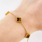 Classic Link Bracelet Clover Dotted 4.45gr / 16cm-19cm / 1.5mm Adjustable Tiger's Eye Quartz Yellow Gold 18K