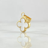 Dije  Trébol VCyA  0.85gr / 2cm / Resina Blanca Borde Punteado Oro Amarillo 18K