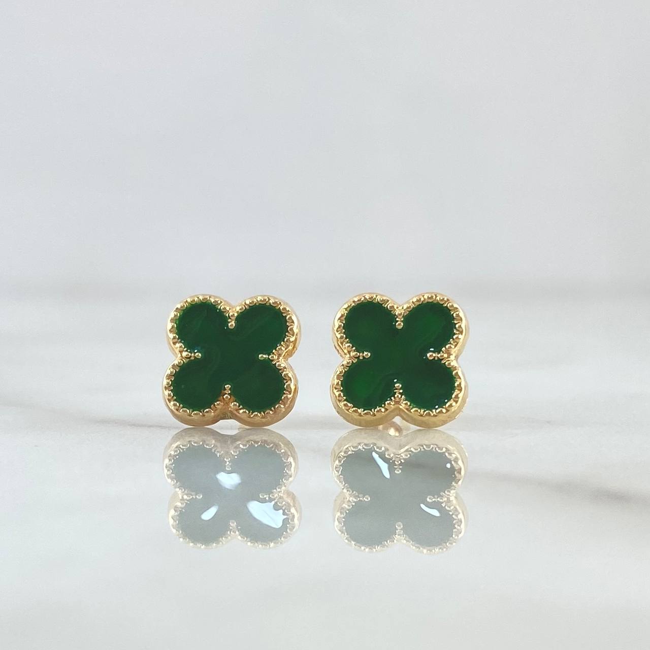 Topos Trébol VCyA 1.3gr / 9mm Resina Verde Broche Mariposa Oro Amarillo 18K *