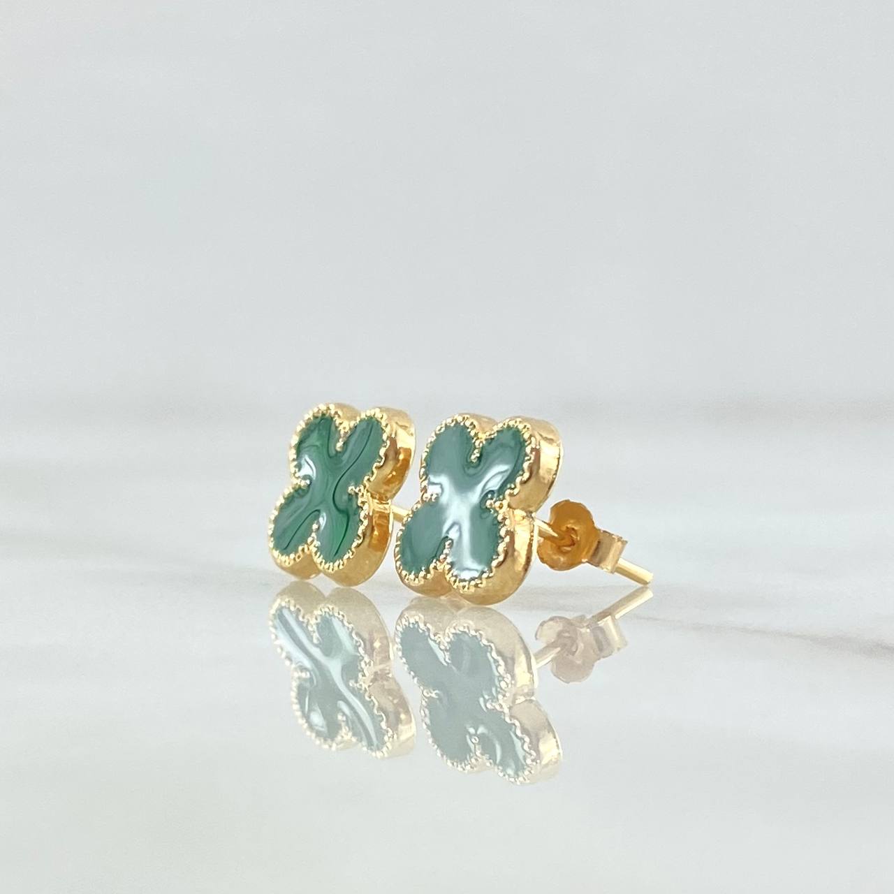 Topos Trébol VCyA 1.3gr / 9mm Resina Verde Broche Mariposa Oro Amarillo 18K *