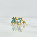 Topos Trébol VCyA 1.3gr / 9mm Resina Verde Broche Mariposa Oro Amarillo 18K *