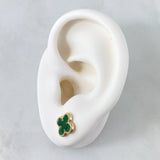 Stud Earrings Clover 1.3gr / 8mm Resin Green Yellow Gold 18K