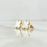 Stud Earrings Trébol VCyA 1.3gr / 9mm White Resin Lobster Claw 18K Yellow Gold Butterfly *