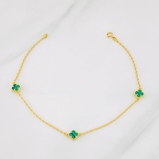 Tobillera Rolo Trebol 3.15g / 9 3/4 in / 1.4mm Oro Amarillo 18K