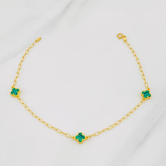 Tobillera Cajón Trebol 3.35g / 9 1/2 in / 2.3mm Oro Amarillo 18K