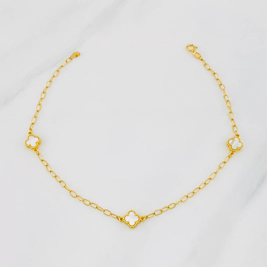 Tobillera Cajón Trebol 3.45g / 9 3/4 in / 2.3mm Oro Amarillo 18K