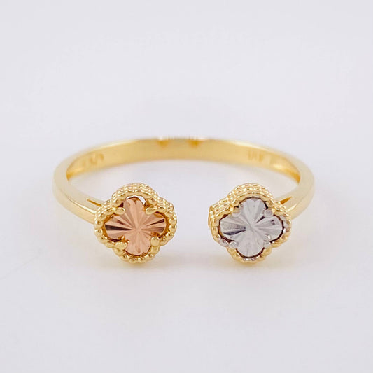 Anillo Doble Trebol 2g / T7 3/4 Tres Oros 18K