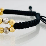 Black Woven Bracelet Peso Sign Two Golds Yellow White 18K