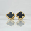 Topos Trebol VCyA 3.3gr / 1.2cm / Onix Negro Punteado Broche Mariposa Oro Amarillo 18K ©